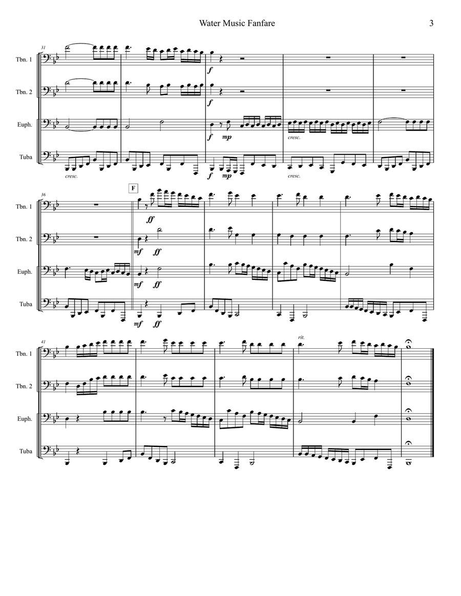 Water Music Fanfare - Low Brass Quartet Brass Quartet scores gallery preview page 3
