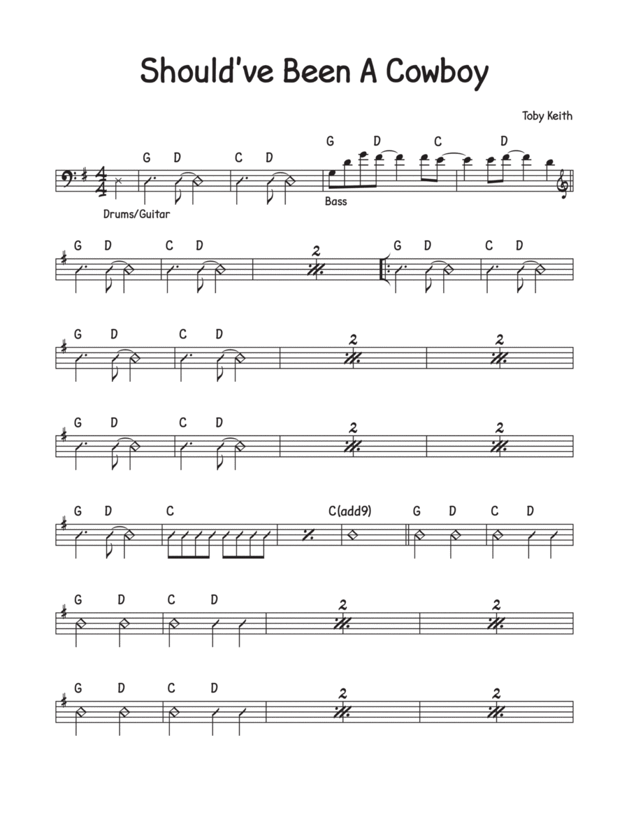 Should've Been A Cowboy Should've Been A Cowboy Piano, Vocal, Guitar scores gallery preview page 1