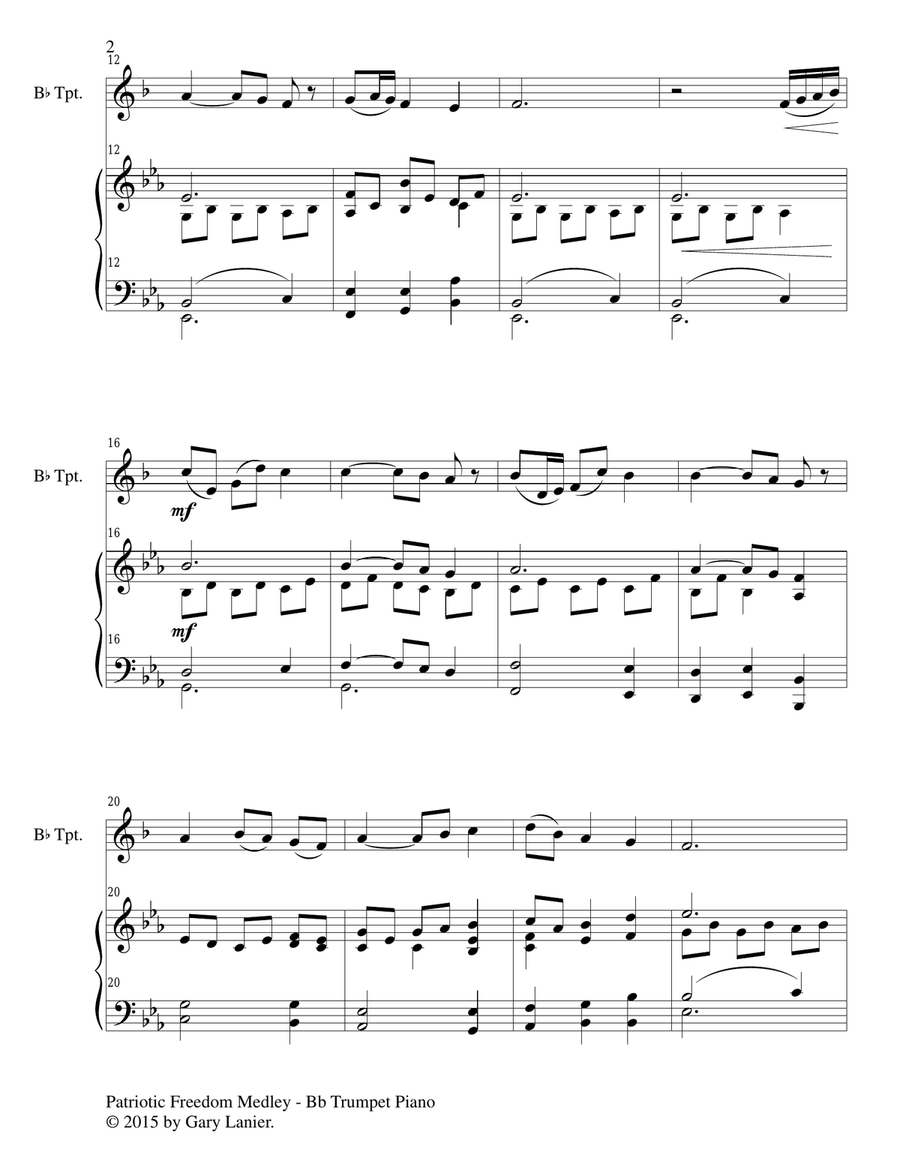 PATRIOTIC FREEDOM MEDLEY (Duet – Bb Trumpet and Piano/Score and Parts) Trumpet Duet scores gallery preview page 3