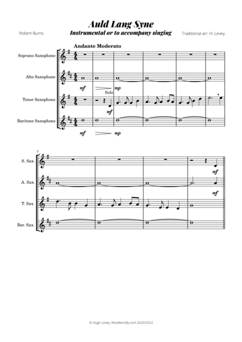 Auld Lang Syne (Burns) arranged for Saxophone Quartet image number null