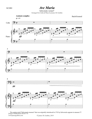 Book cover for Bach-Gounod: Ave Maria, Schwencke version for Cello & Piano