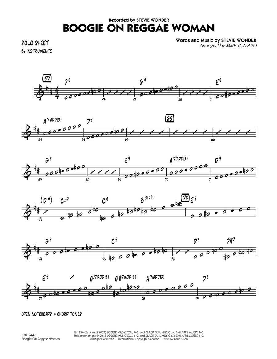 Boogie On Reggae Woman - Bb Solo Sheet Jazz Ensemble scores gallery preview page 1