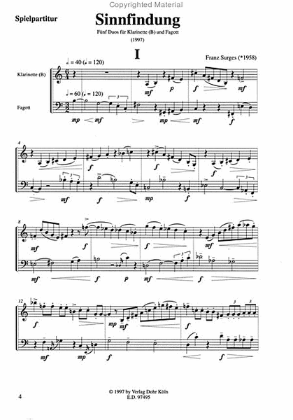 Sinnfindung (1997) -Fünf Duos für Klarinette in B und Fagott-