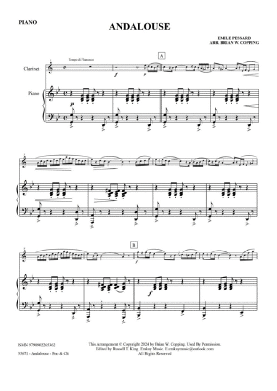 ANDALOUSE – CLARINET & PIANO Clarinet Solo scores gallery preview page 2
