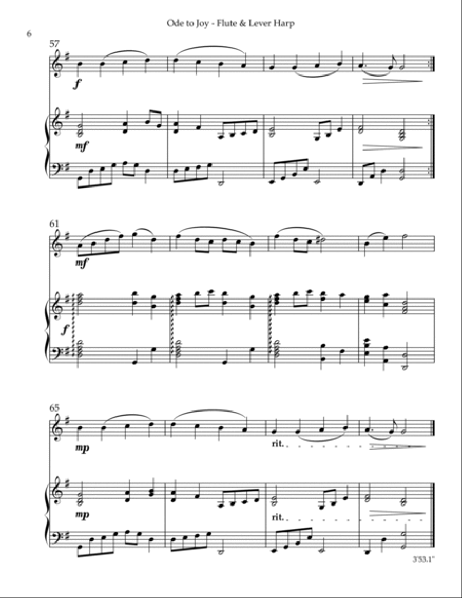 Ode to Joy, Duet for Flute & Lever Harp Flute scores gallery preview page 6