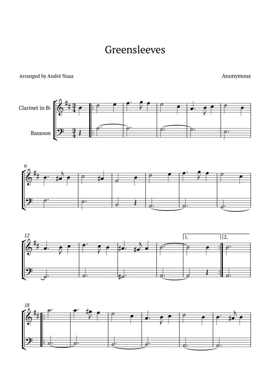 Greensleeves B-Flat Clarinet scores gallery preview page 1