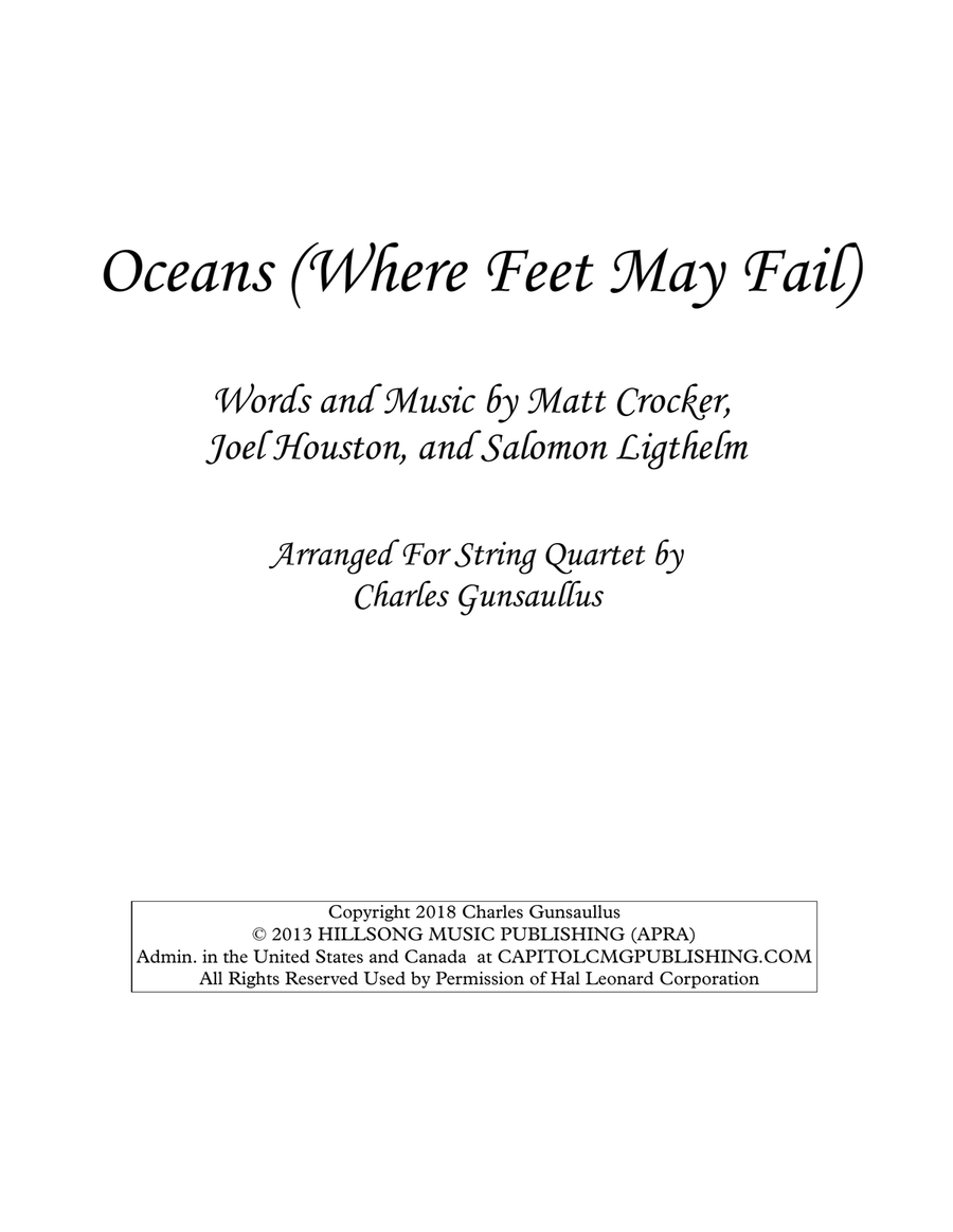Oceans (Where Feet May Fail) String Quartet scores gallery preview page 1
