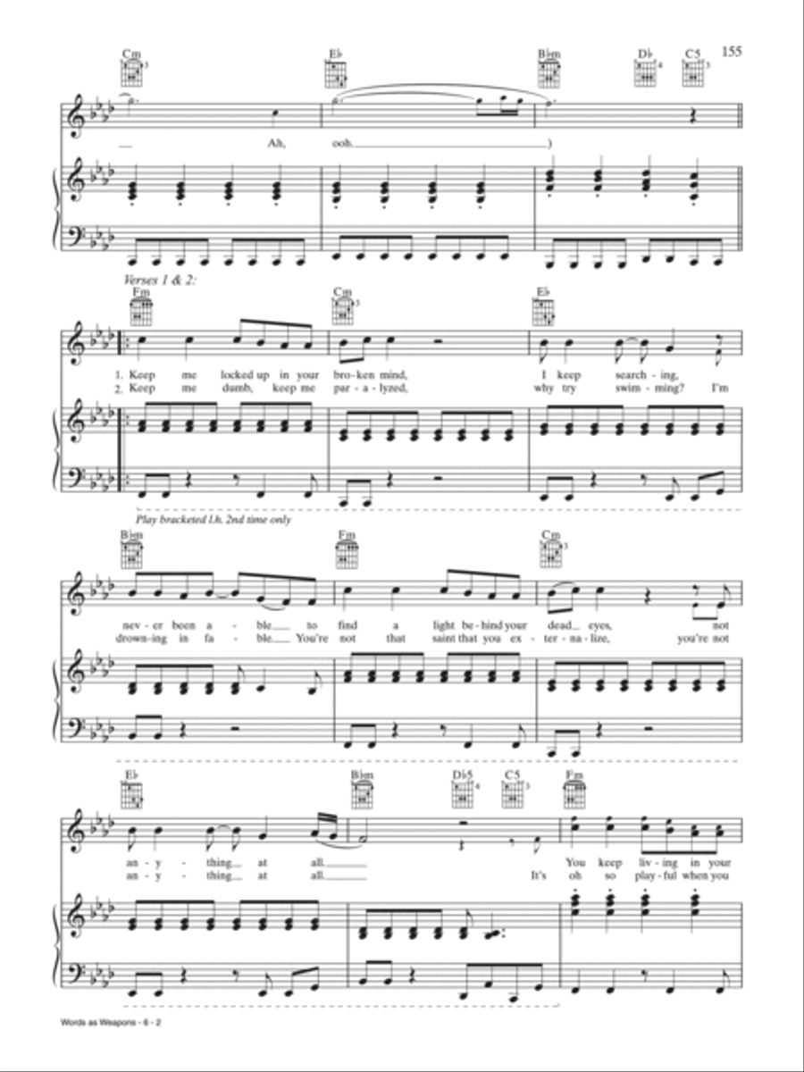 Words as Weapons Piano, Vocal, Guitar scores gallery preview page 2