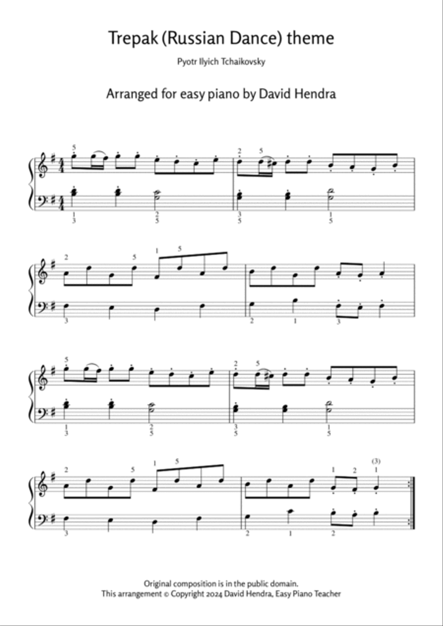 Trepak (Russian Dance) theme by Tchaikovsky (EASY PIANO with FREE VIDEO TUTORIALS!) Piano Method scores gallery preview page 2