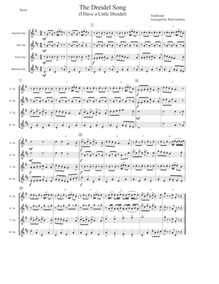 The Driedel Song for Saxophone Quartet (SATB) image number null