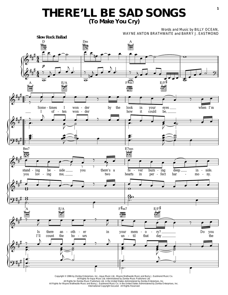 There'll Be Sad Songs (To Make You Cry) Piano, Vocal, Guitar scores gallery preview page 1