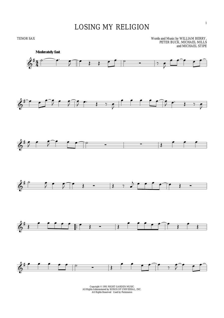 Losing My Religion Tenor Saxophone scores gallery preview page 1