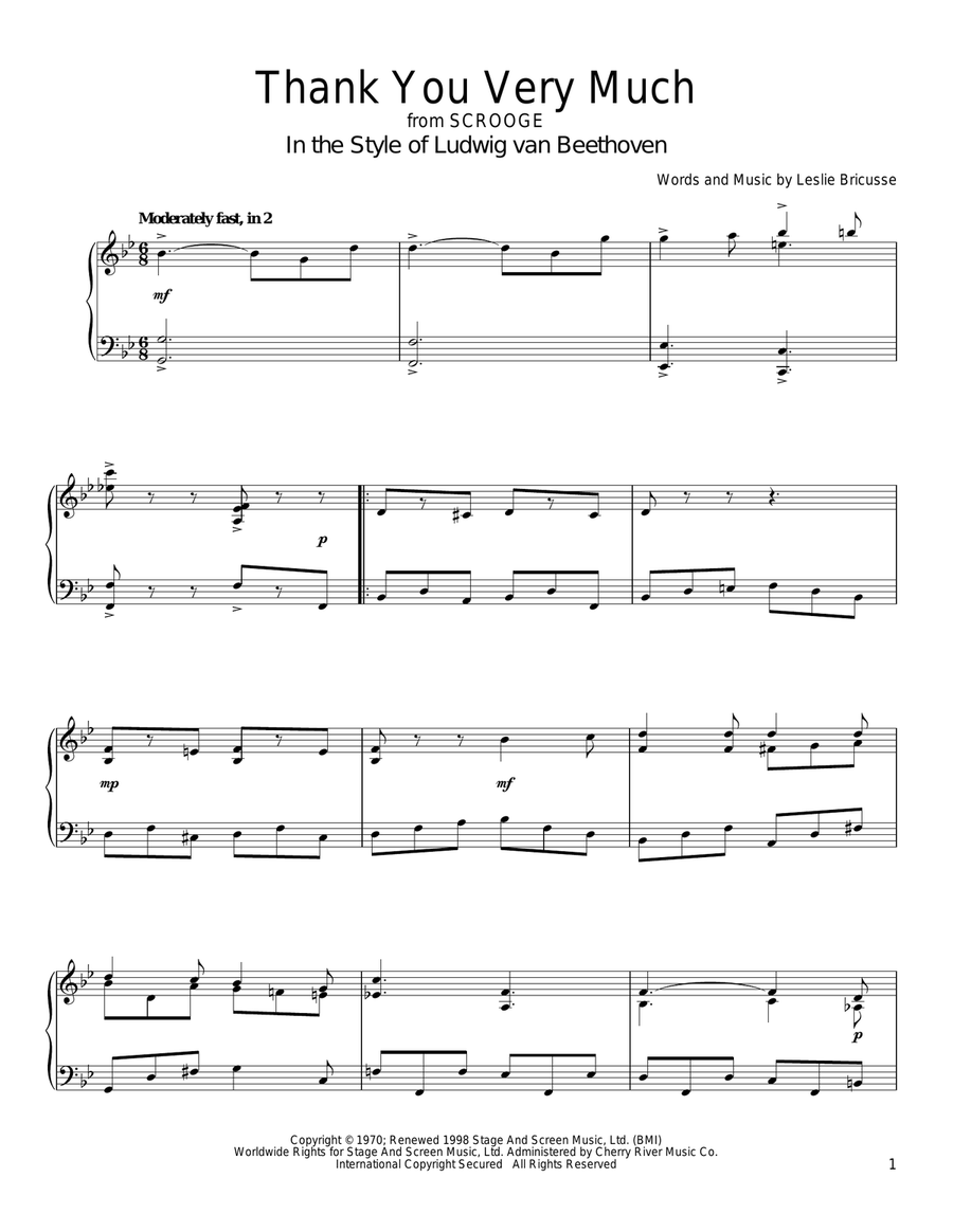 Thank You Very Much (from Scrooge) (in the style of Beethoven) (arr. David Pearl) Piano Solo scores gallery preview page 1