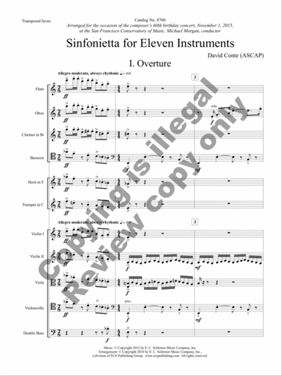 Sinfonietta for Eleven Instruments (Full Performance Set) Oboe scores gallery preview page 3