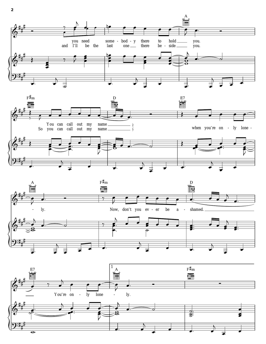 You're Only Lonely Piano, Vocal, Guitar scores gallery preview page 2