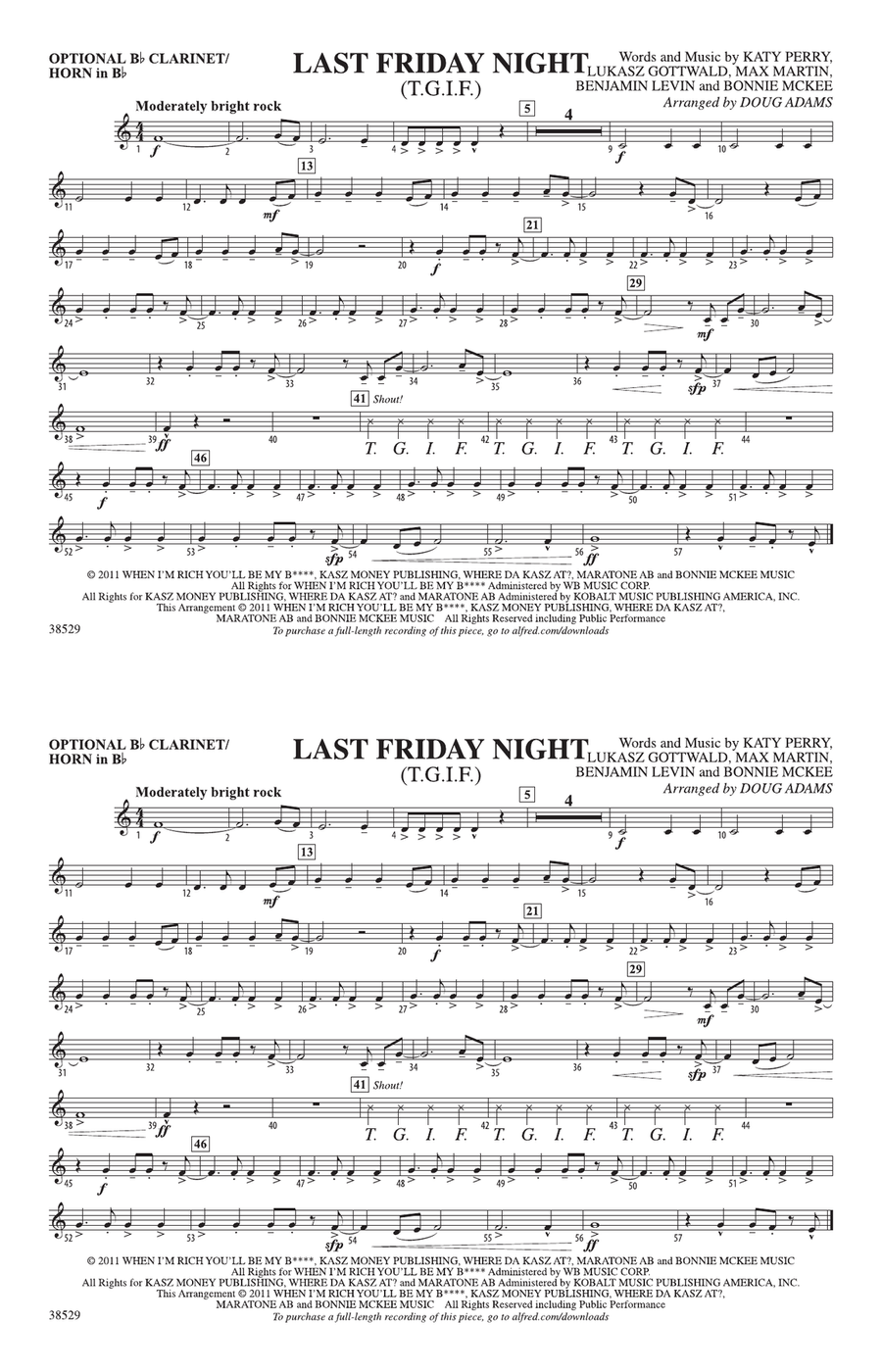 Last Friday Night (T.G.I.F.): Optional Bb Clarinet/Horn in Bb