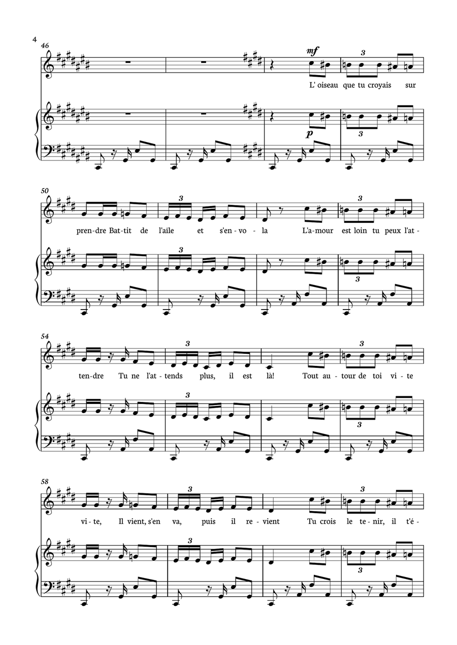 Habanera - Carmen for piano and voice in C# minor. Piano, Vocal scores gallery preview page 4