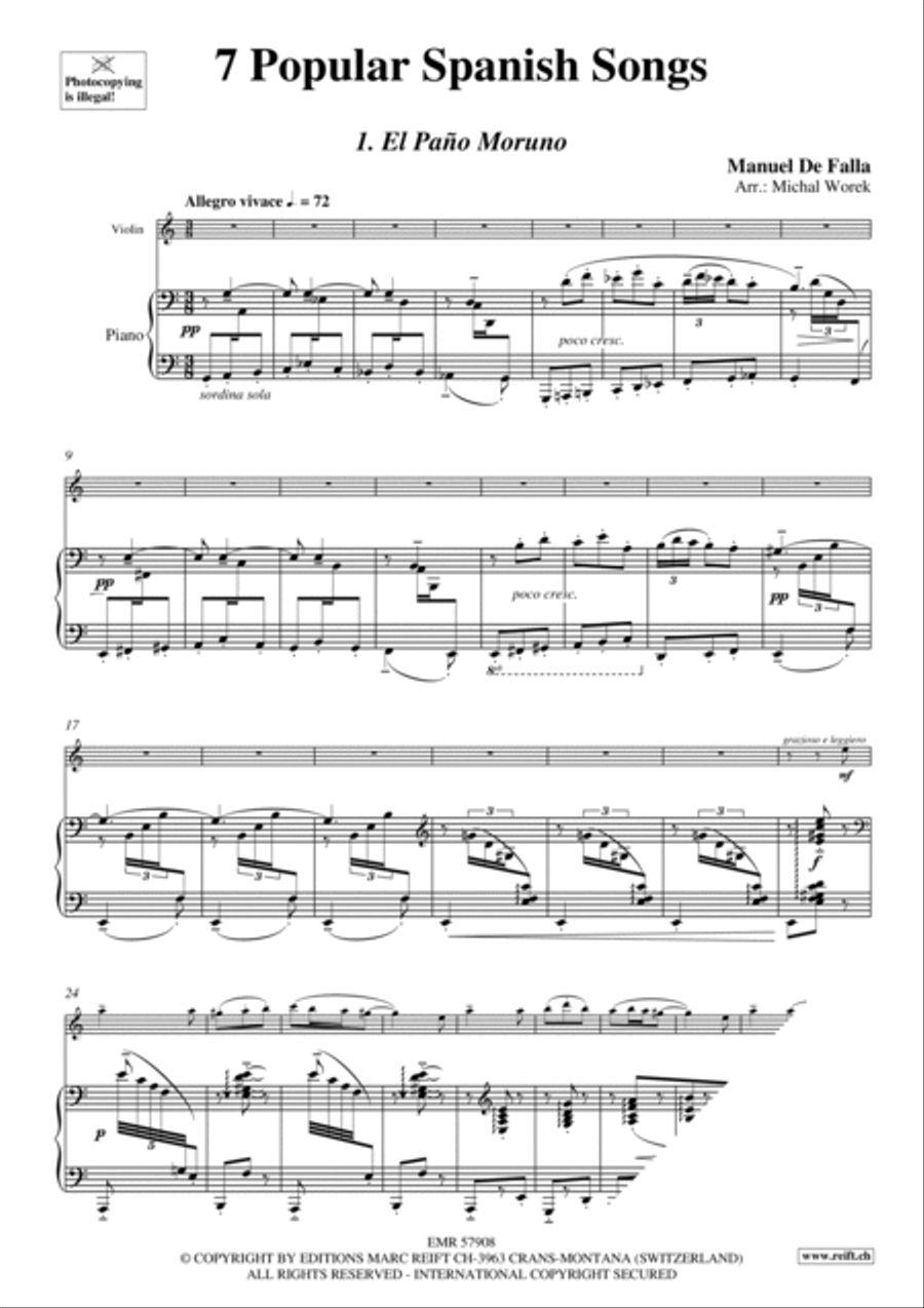 7 Popular Spanish Songs Violin Solo scores gallery preview page 4