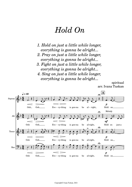 Hold On (Just a Little While Longer) for SATB a cappella image number null