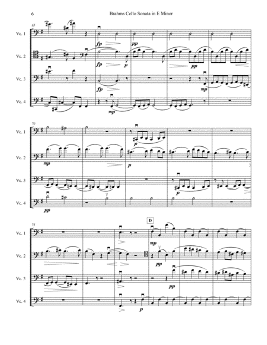 Cello Sonata in E Minor, first movement for Four Cellos / Cello Quartet Cello Solo scores gallery preview page 6