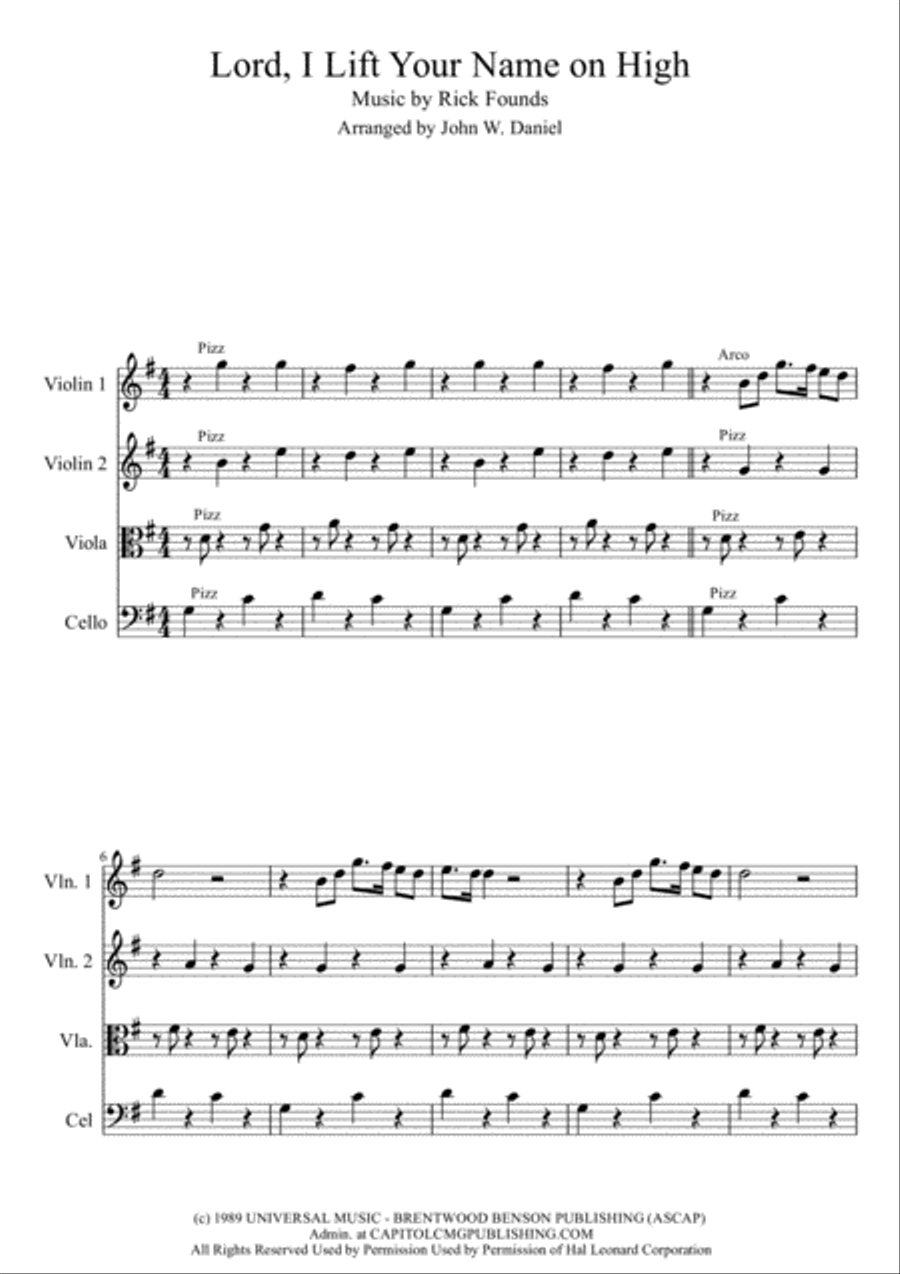Lord, I Lift Your Name On High String Quartet scores gallery preview page 1