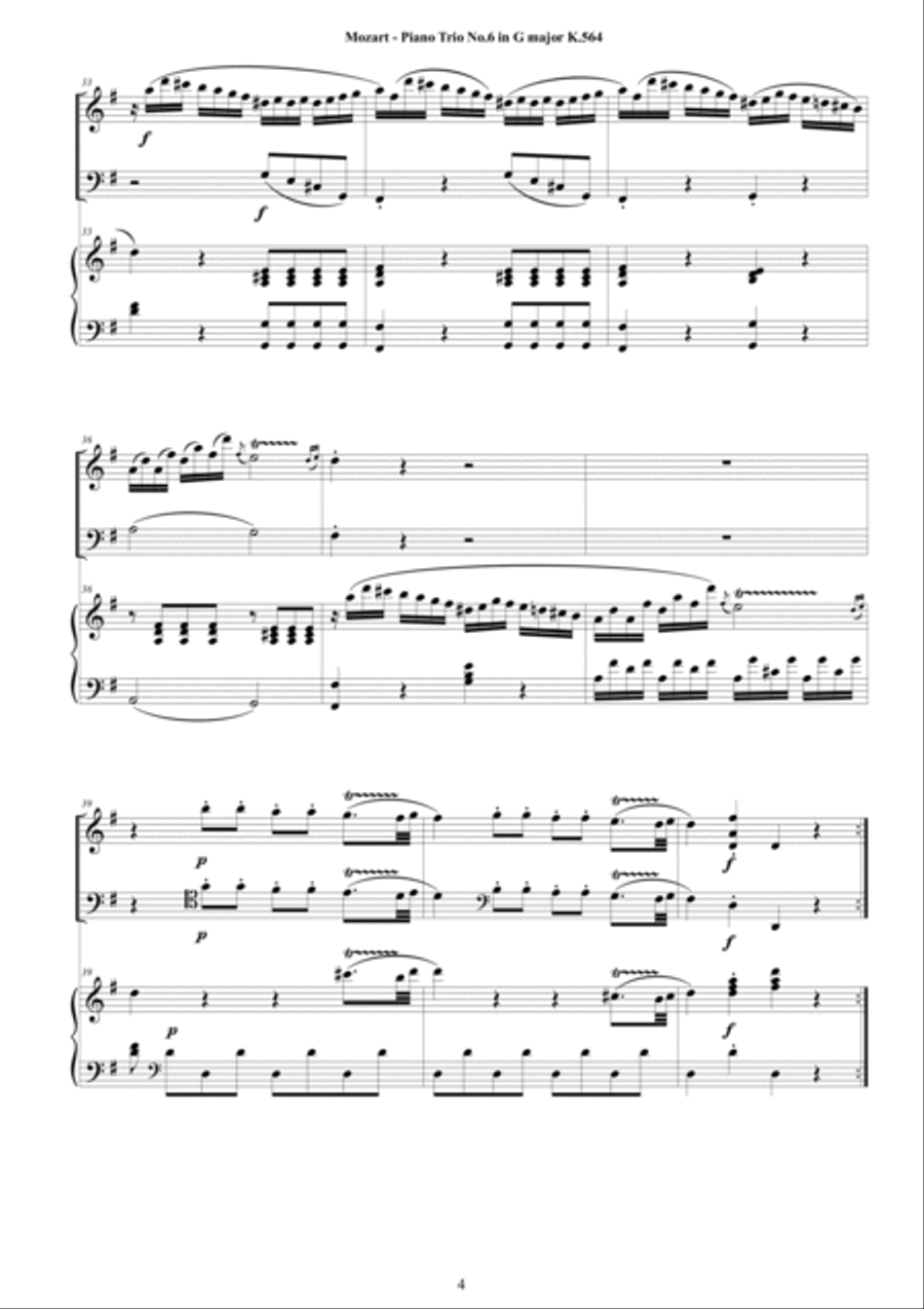 Mozart - Piano Trio No.6 in G major K.564 for Violin, Cello and Piano - Full score and Parts Piano Trio scores gallery preview page 4