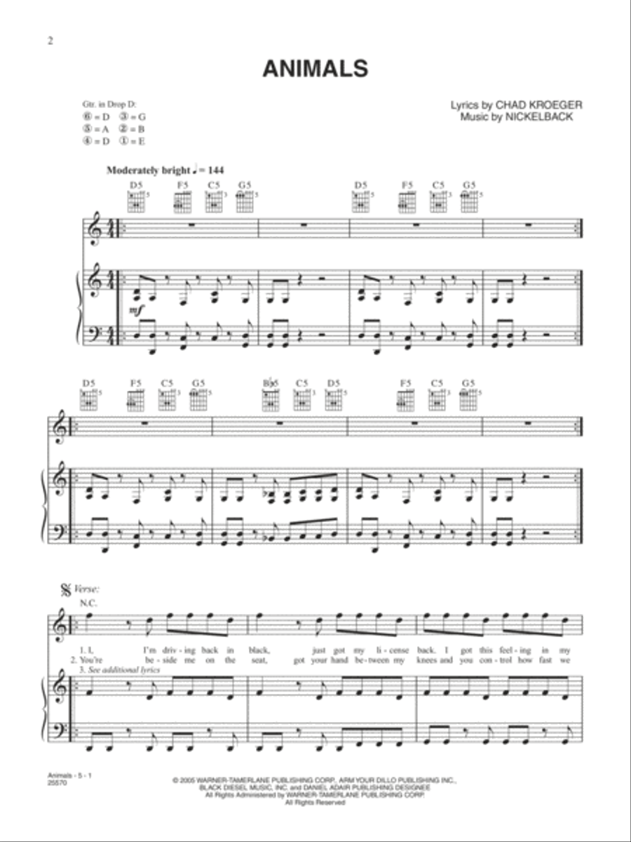 Animals Animals Piano, Vocal, Guitar scores gallery preview page 1