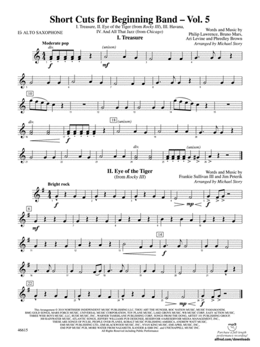 Short Cuts for Beginning Band -- Vol. 5: E-flat Alto Saxophone