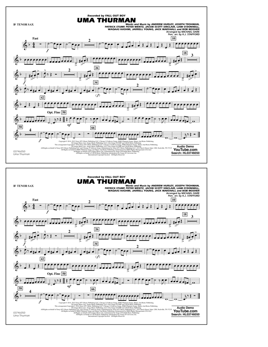 Uma Thurman - Bb Tenor Sax Tenor Saxophone scores gallery preview page 1