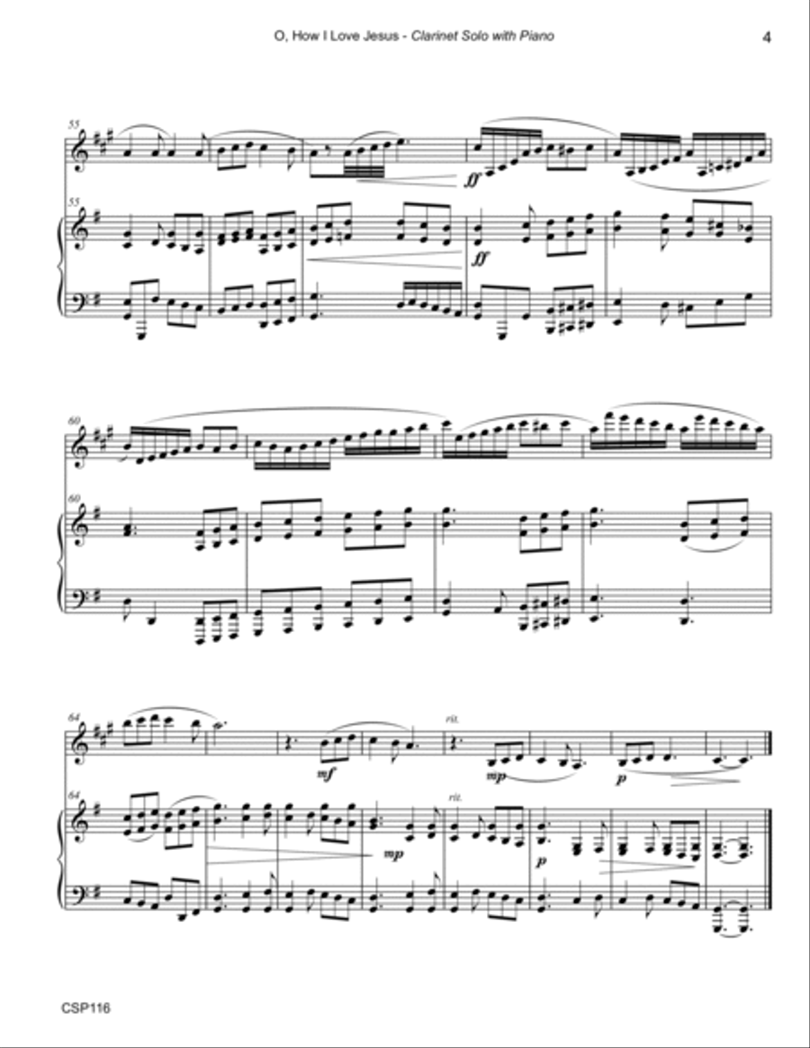 O HOW I LOVE JESUS - CLARINET SOLO with Piano Accompaniment O HOW I LOVE JESUS - CLARINET SOLO with Piano Accompaniment Clarinet Solo scores gallery preview page 4