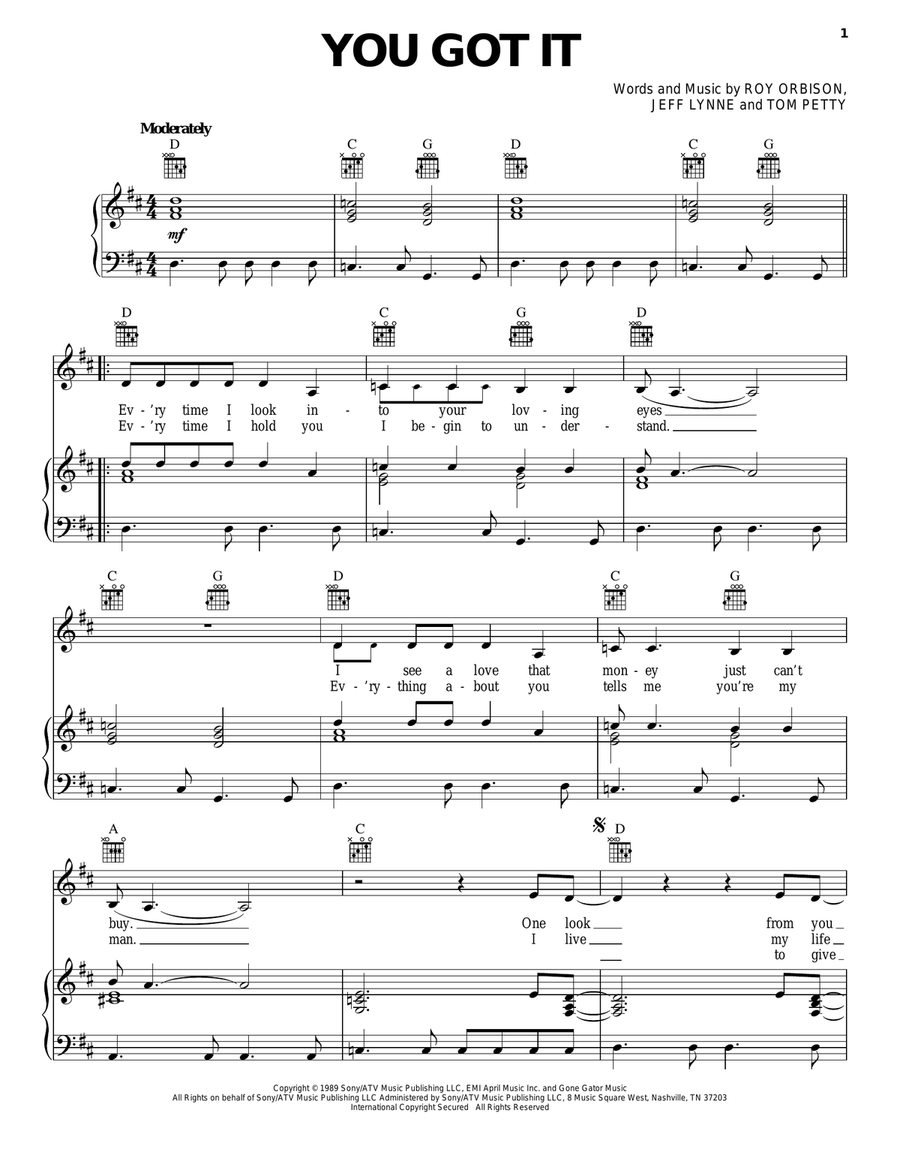 You Got It Piano, Vocal, Guitar scores gallery preview page 1