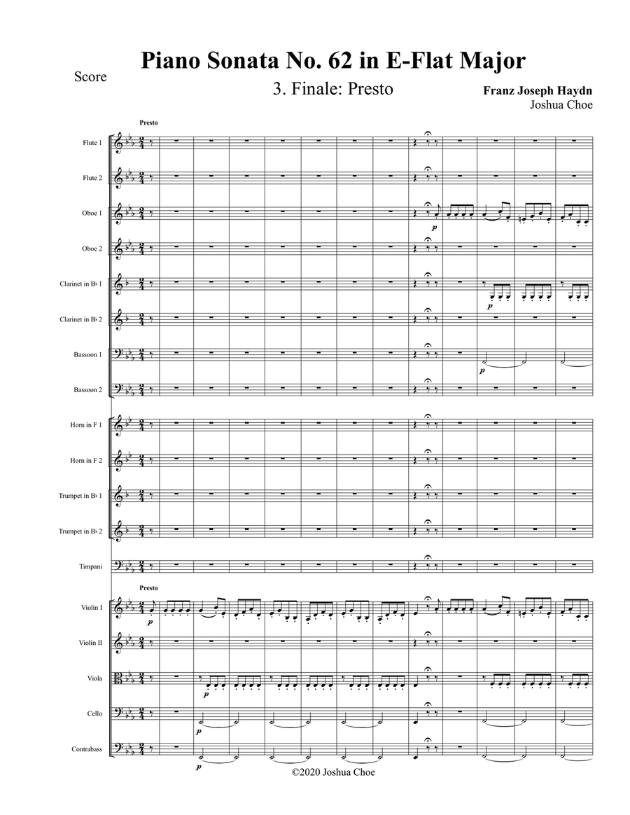 Piano Sonata in E-flat major, Hob.XVI:52, Movement 3 Full Orchestra scores gallery preview page 1