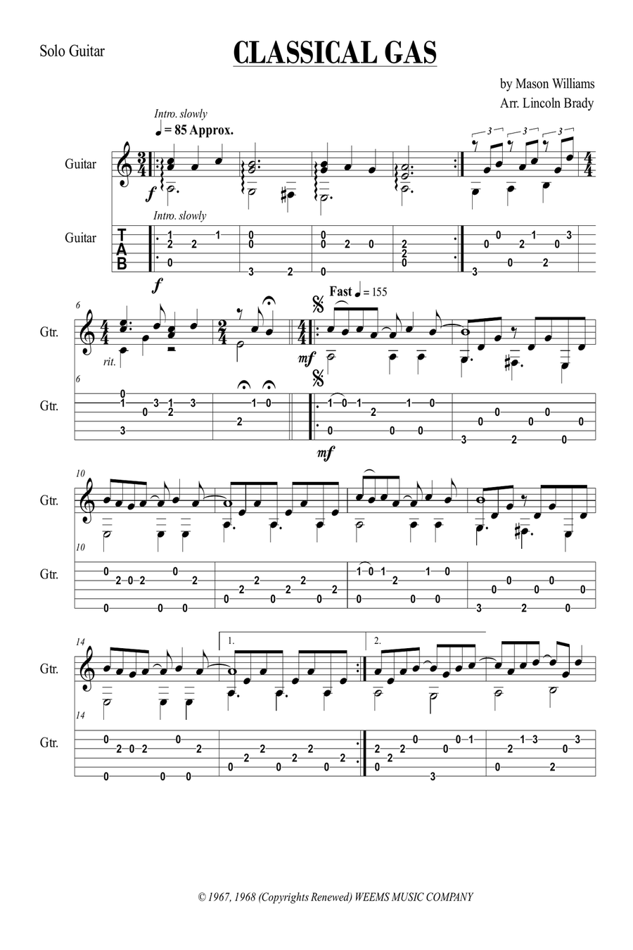Classical Gas Acoustic Guitar scores gallery preview page 3