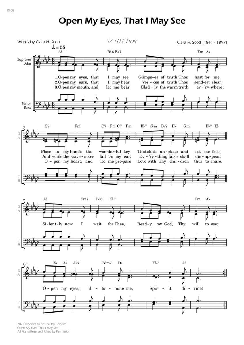 Open My Eyes, That I May See - SATB Choir - W/Chords image number null
