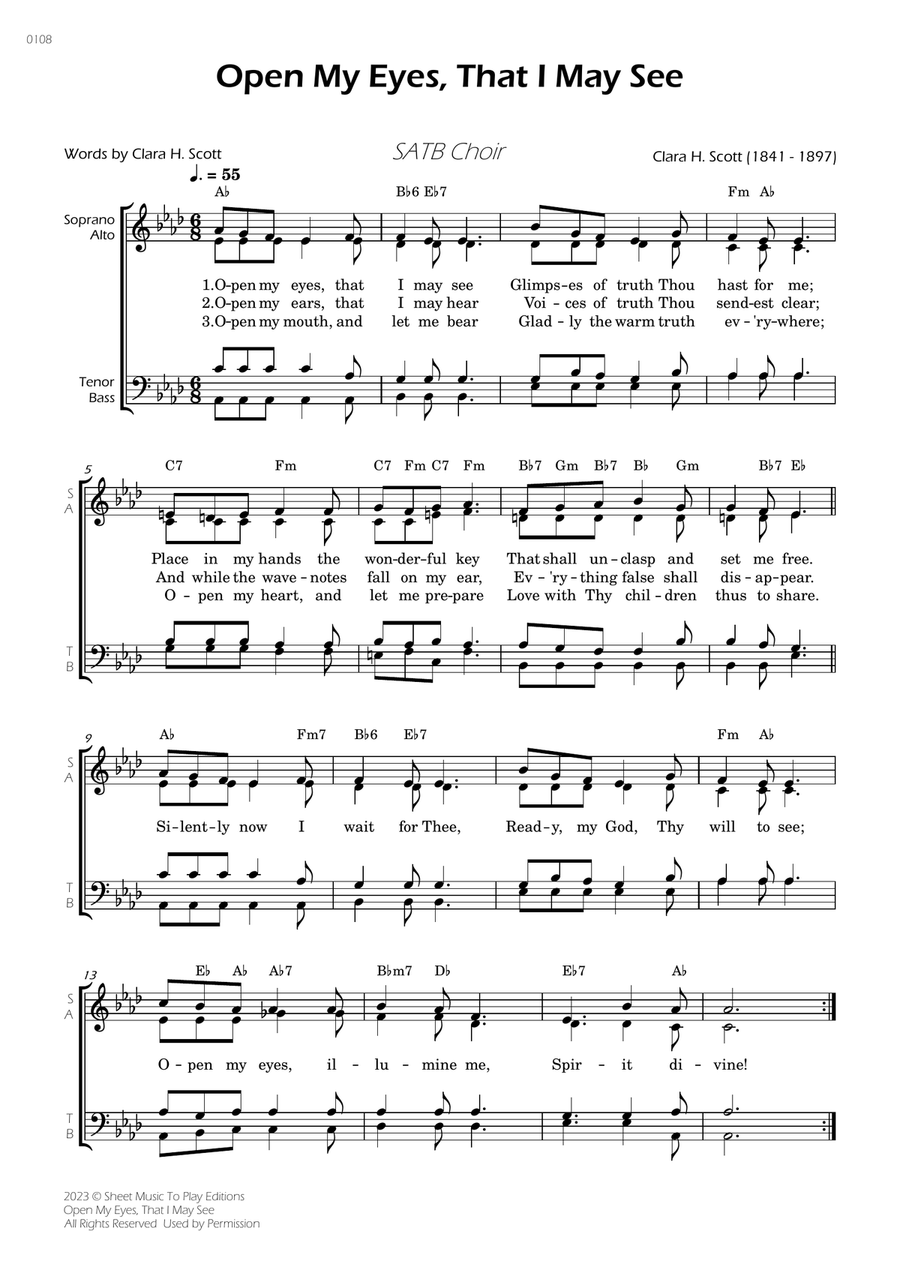 Open My Eyes, That I May See - SATB Choir - W/Chords 4-Part scores gallery preview page 1