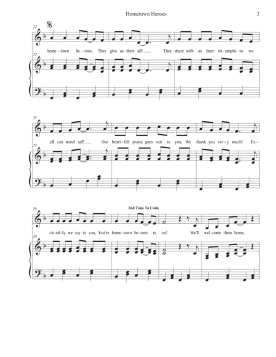 Hometown Heroes Unison Choir scores gallery preview page 3
