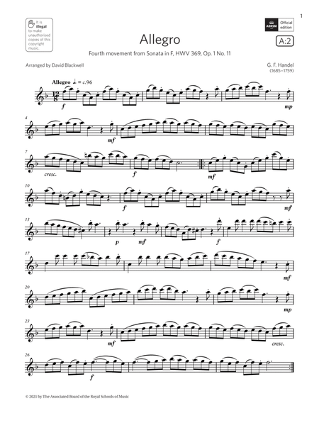 Allegro (from Sonata in F, Op.1 No.11) (Grade 4 A2 from the ABRSM Saxophone syllabus from 2022)