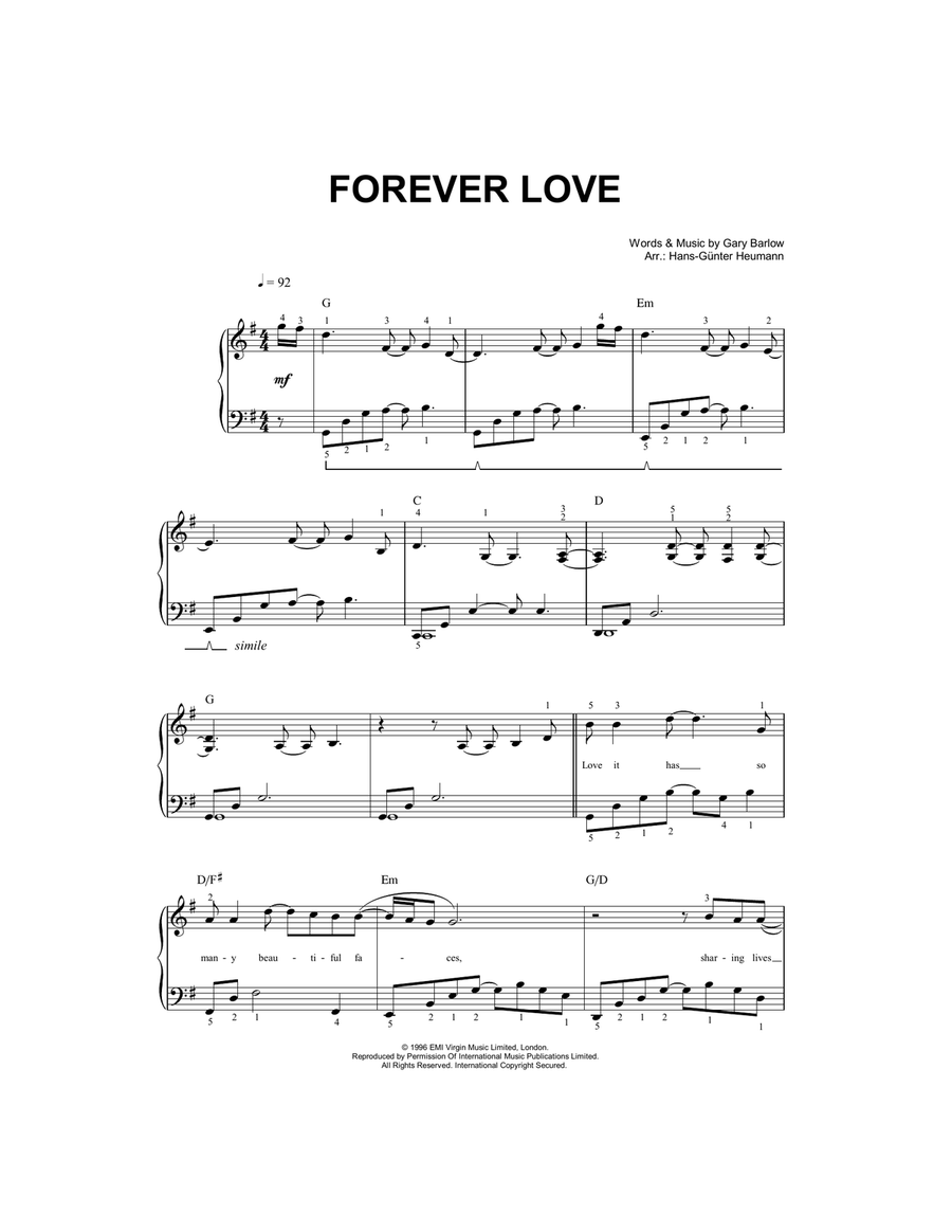 Forever Love Easy Piano scores gallery preview page 1