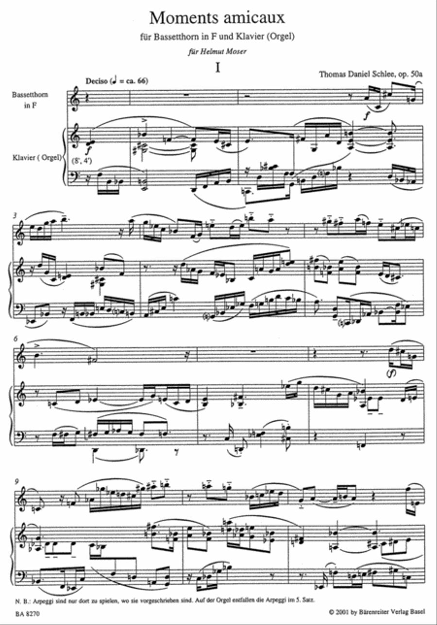 Moments Amicaux for Bassetthorn in F und Klavier (Orgel) 50a
