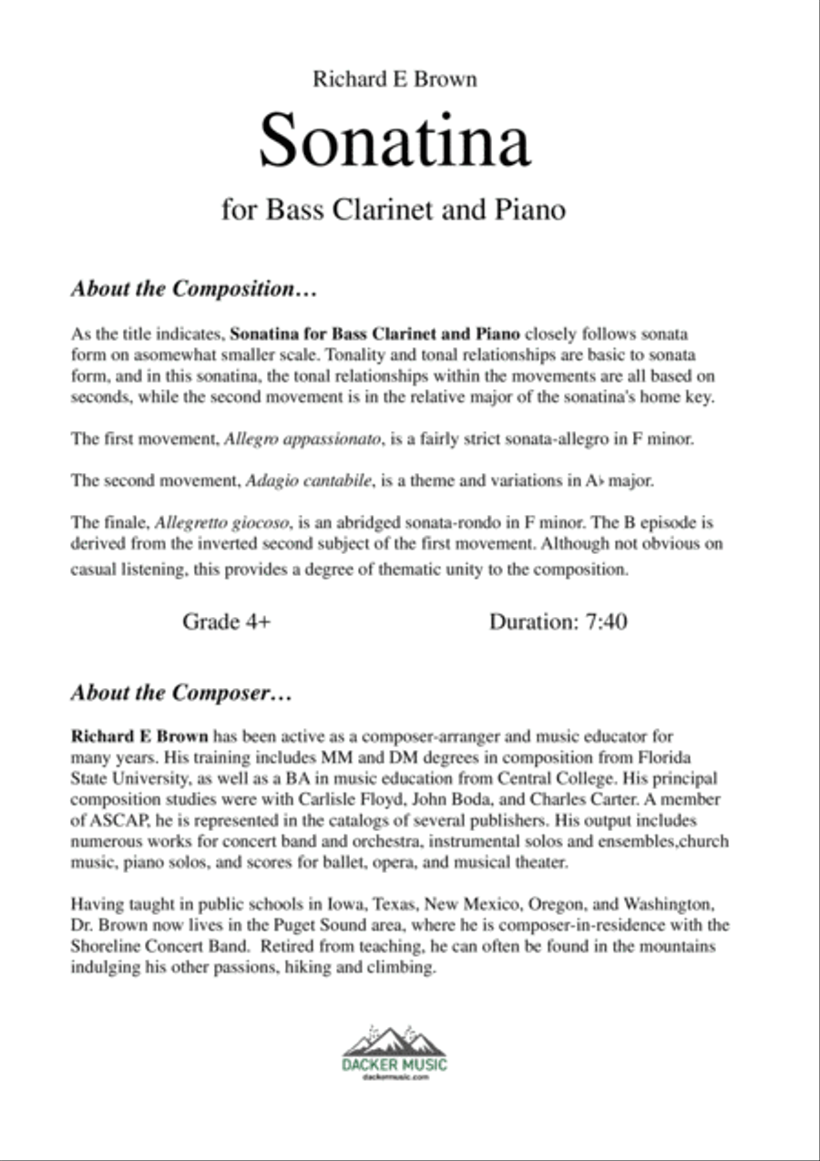 Sonatina for Bass Clarinet and Piano Bass Clarinet scores gallery preview page 2