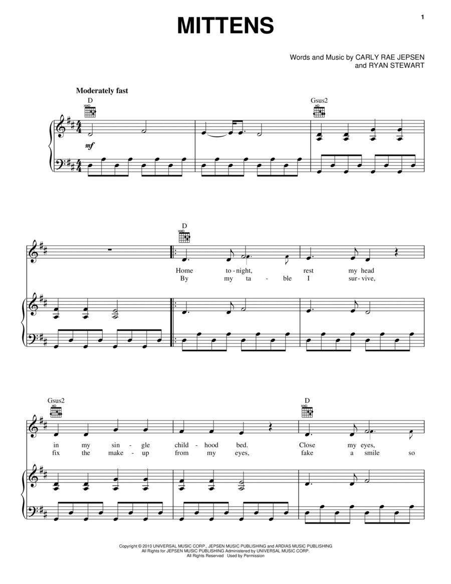 Mittens Mittens Piano, Vocal, Guitar scores gallery preview page 1