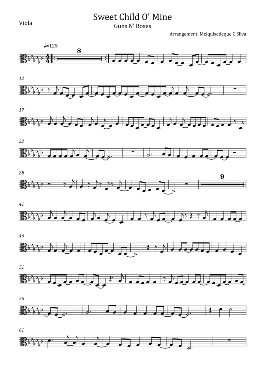 Sweet Child O' Mine Viola Solo scores gallery preview page 1