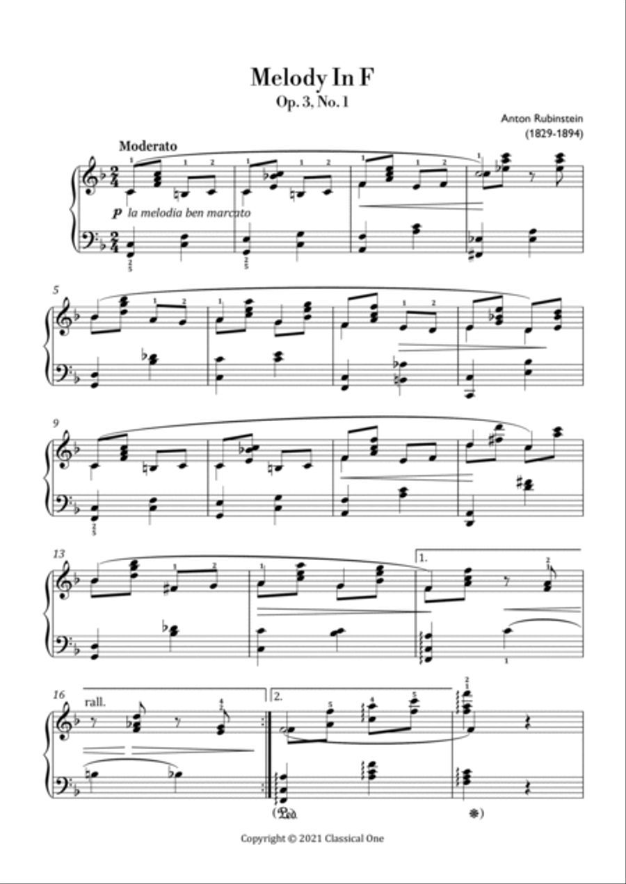 Rubinstein - Melody in F(Easy Piano Version) Small Ensemble scores gallery preview page 2