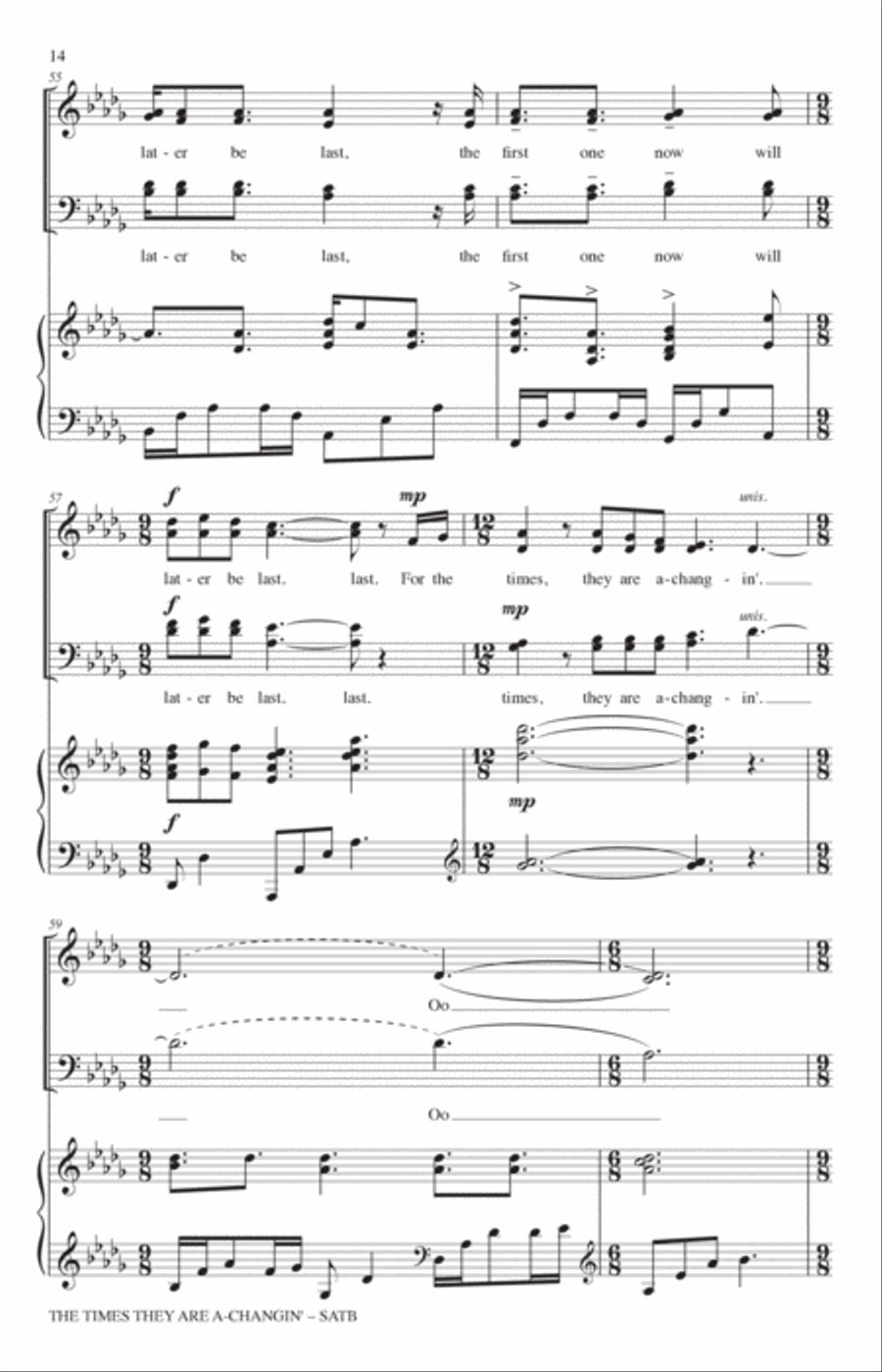 The Times They Are A-Changin' (arr. Adam Podd) 4-Part scores gallery preview page 12