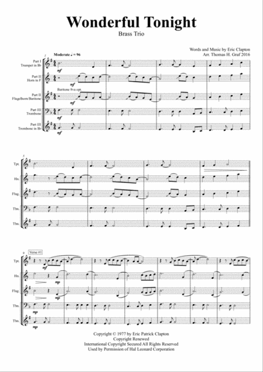 Wonderful Tonight Horn scores gallery preview page 1