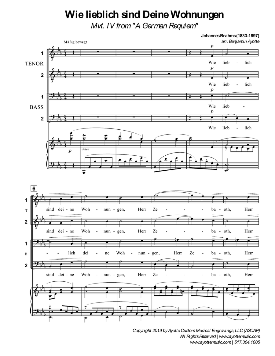 Brahms - Wie Lieblich sind deine Wohnungen from A German Requiem for Men's Choir TTBB TTBB scores gallery preview page 1