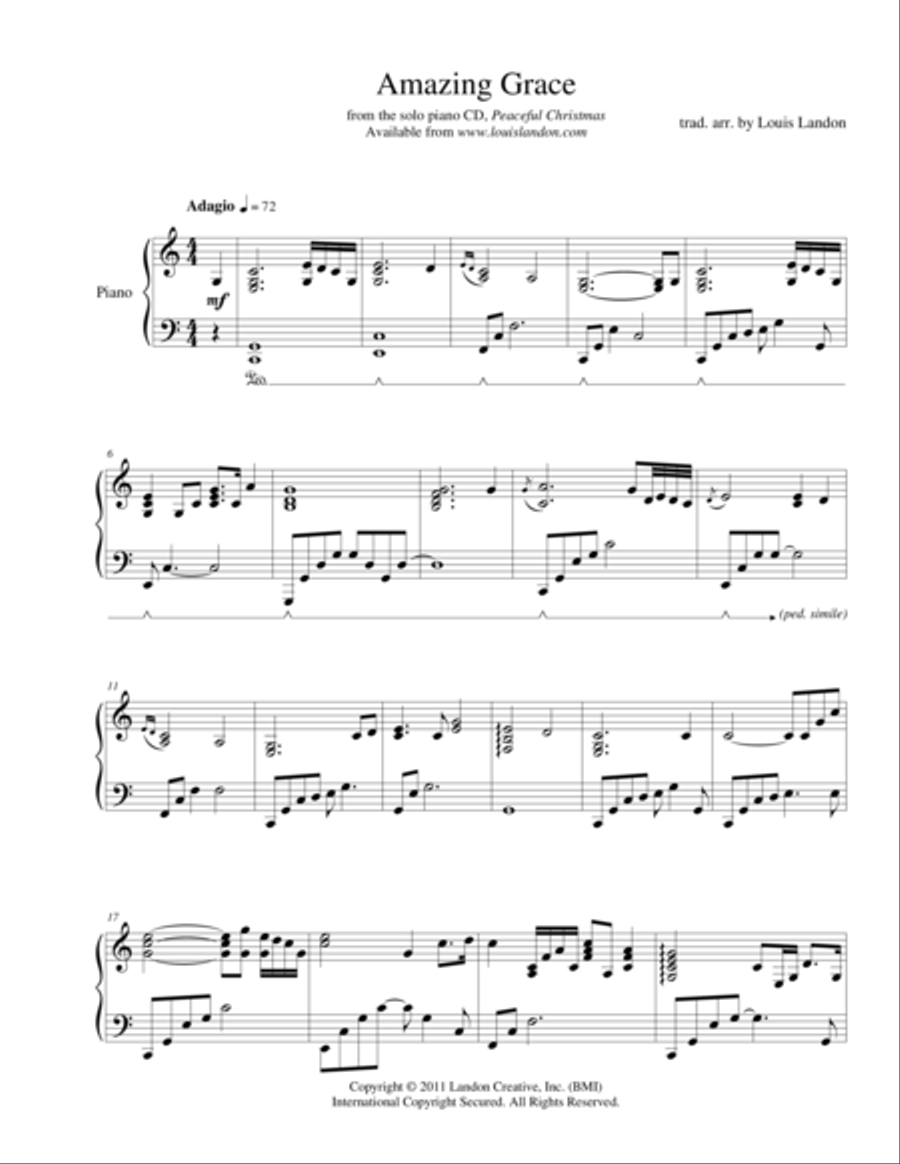 Amazing Grace - Traditional Christmas - Louis Landon - Solo Piano Piano Solo scores gallery preview page 1