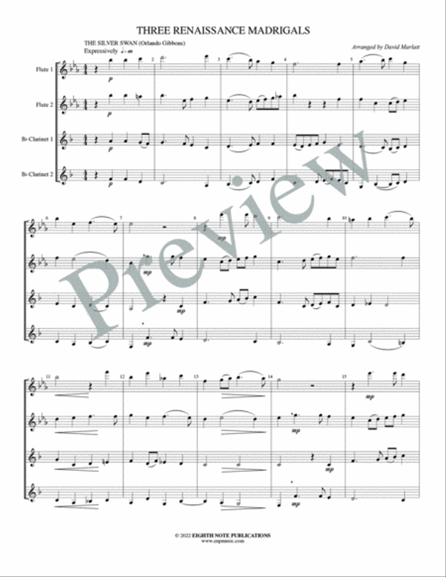 Three Renaissance Madrigals Woodwind Quartet scores gallery preview page 3