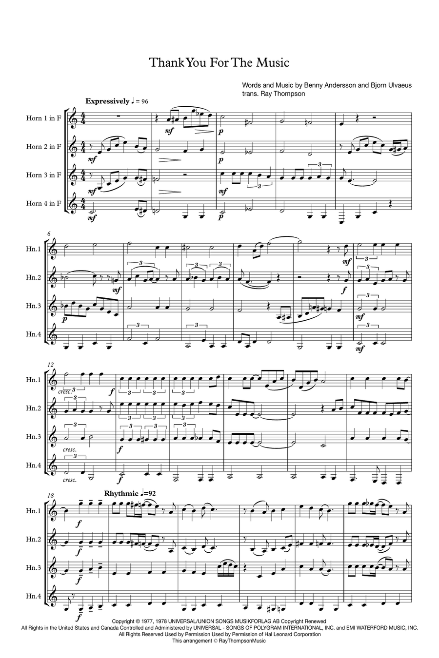 Thank You For The Music Brass Quartet scores gallery preview page 2