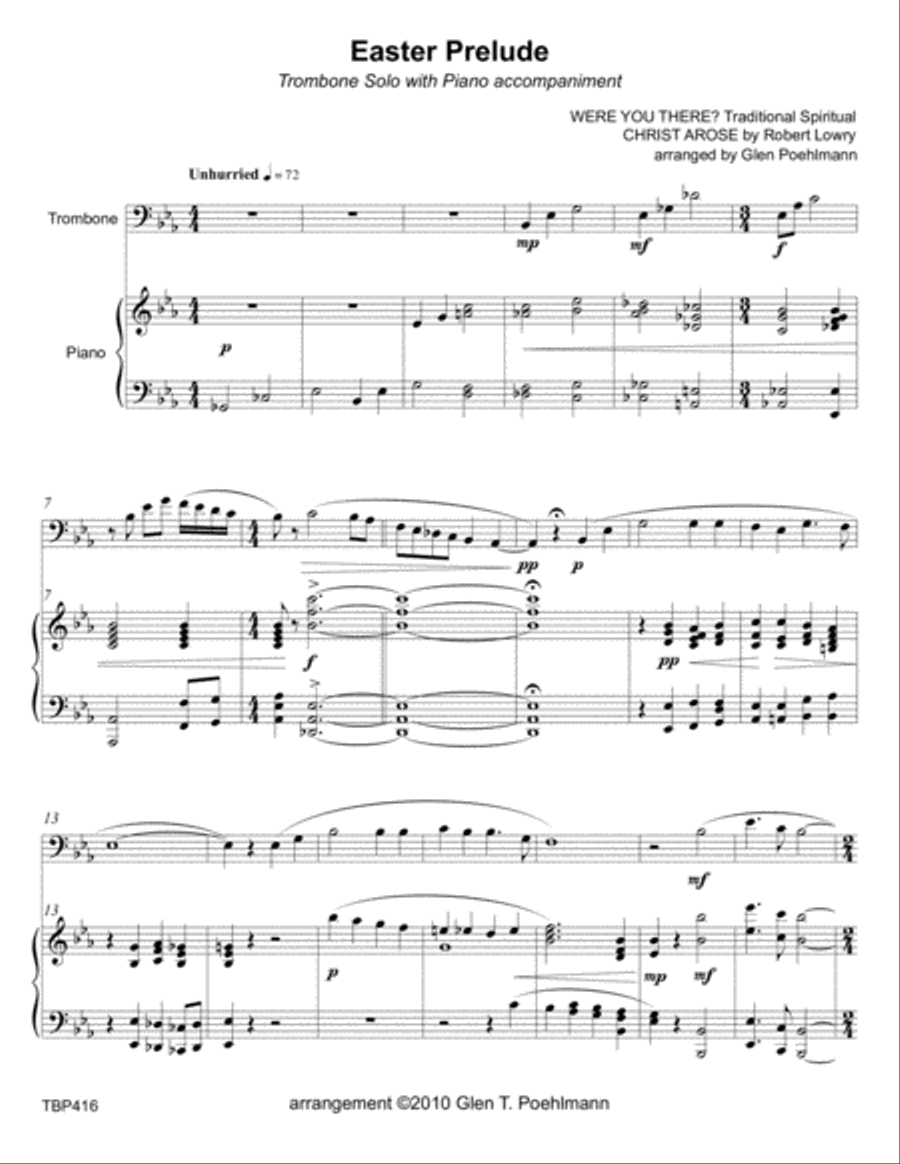 EASTER PRELUDE medley - TROMBONE SOLO with Piano Accompaniment Brass Duet scores gallery preview page 1